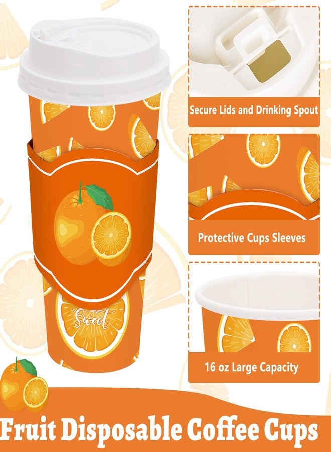 JarThenaAMCS 90 Set Fruit Disposable Coffee Cups with Lids and Sleeves Strawberry Watermelon Orange Pineapple Grape Kiwi Paper Drinking Cups for?Fruit Party Supplies - Image 3